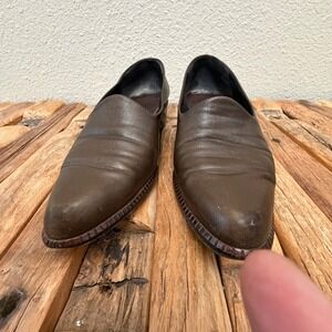 Made in Italy Brown Leather Loafers Almond Toe Womens 7M